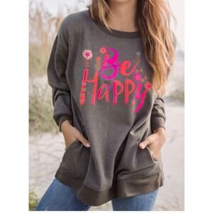 Girls Natural life graph sweatshirt be happy floral boho brown